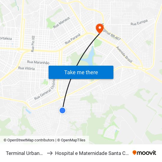Terminal Urbano Sul to Hospital e Maternidade Santa Catarina map