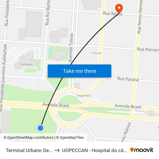 Terminal Urbano Oeste to UOPECCAN - Hospital do câncer map