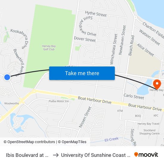 Ibis Boulevard at Wattlebird Lane to University Of Sunshine Coast - Fraser Coast Campus map