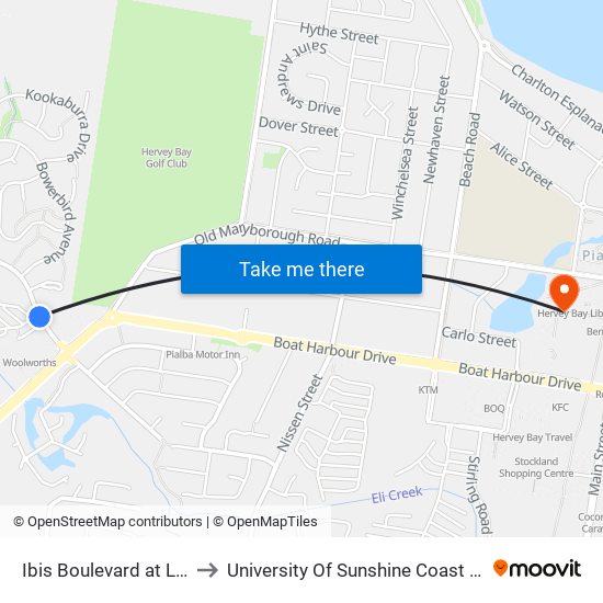 Ibis Boulevard at Lake View Court to University Of Sunshine Coast - Fraser Coast Campus map