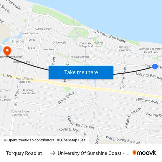 Torquay Road at Backpackers to University Of Sunshine Coast - Fraser Coast Campus map