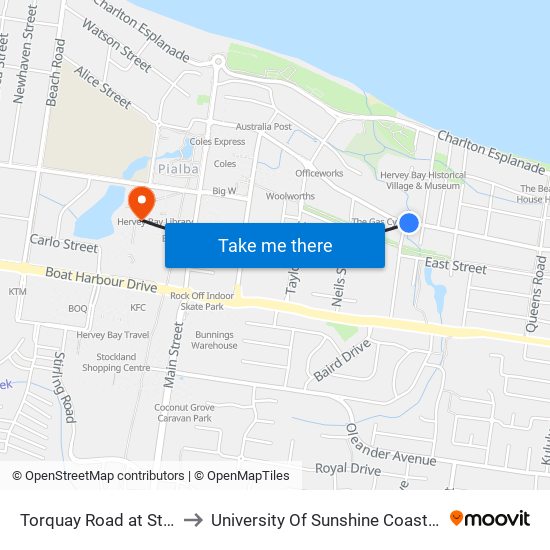 Torquay Road at Stephenson Street to University Of Sunshine Coast - Fraser Coast Campus map