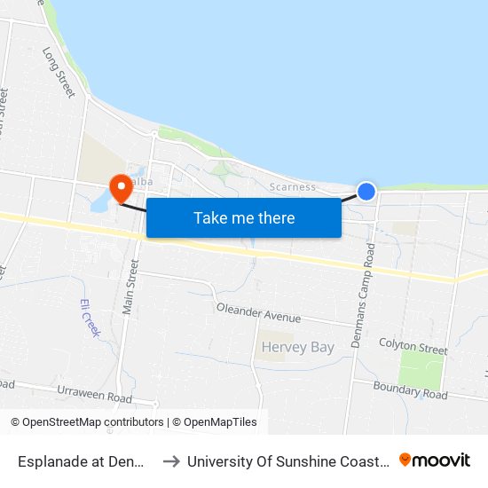 Esplanade at Denmans Camp Road to University Of Sunshine Coast - Fraser Coast Campus map