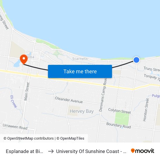 Esplanade at Bideford Street to University Of Sunshine Coast - Fraser Coast Campus map