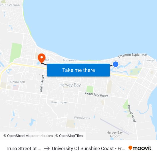 Truro Street at Ann Street to University Of Sunshine Coast - Fraser Coast Campus map