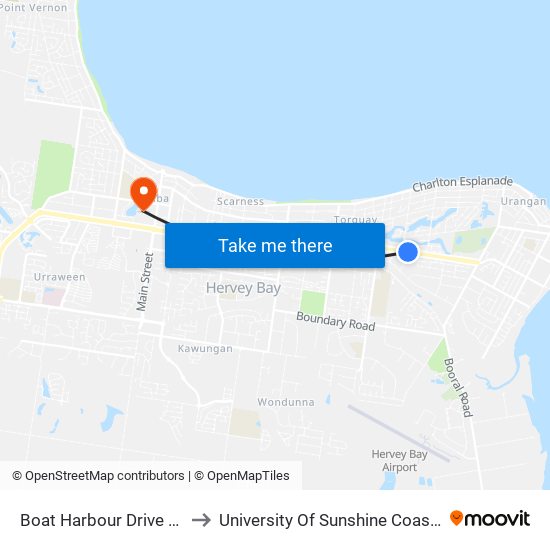 Boat Harbour Drive at Torquay Terrace to University Of Sunshine Coast - Fraser Coast Campus map