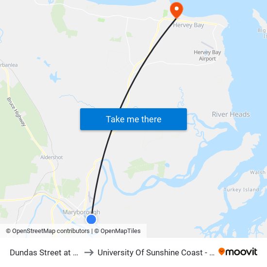 Dundas Street at Odessa Street to University Of Sunshine Coast - Fraser Coast Campus map