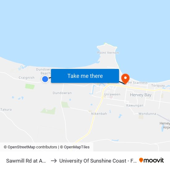 Sawmill Rd at Annette Street to University Of Sunshine Coast - Fraser Coast Campus map