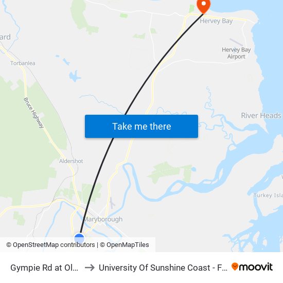 Gympie Rd at Oleander Drive to University Of Sunshine Coast - Fraser Coast Campus map