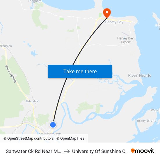 Saltwater Ck Rd Near Maryborough Sports Club Hnr to University Of Sunshine Coast - Fraser Coast Campus map