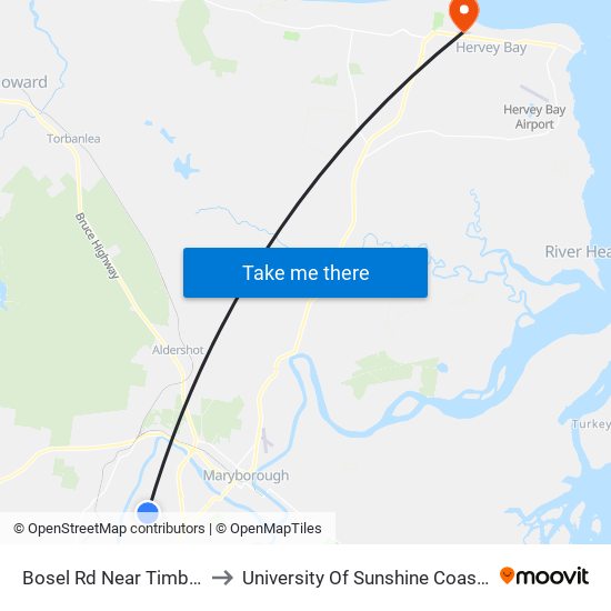 Bosel Rd Near Timbrell Cr Hail 'N' Ride to University Of Sunshine Coast - Fraser Coast Campus map