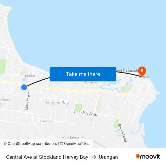 Central Ave at Stockland Hervey Bay to Urangan map