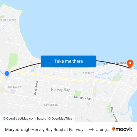 Maryborough-Hervey Bay Road at Fairway Drive to Urangan map