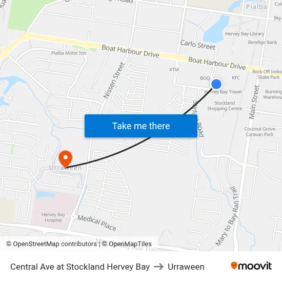 Central Ave at Stockland Hervey Bay to Urraween map