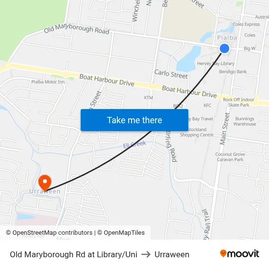 Old Maryborough Rd at Library/Uni to Urraween map