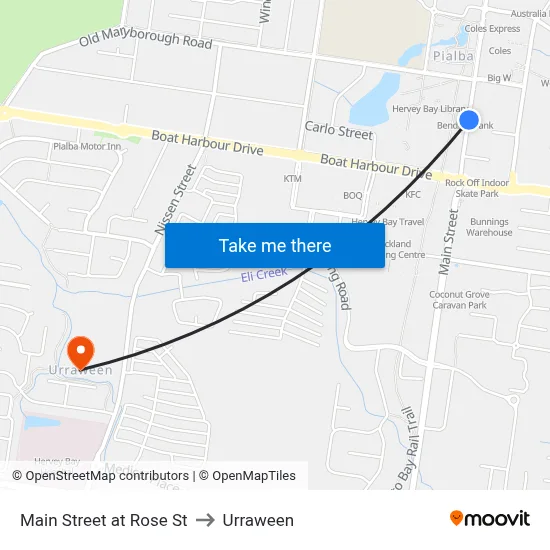 Main Street at Rose St to Urraween map