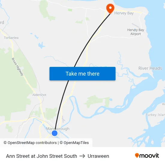 Ann Street at John Street South to Urraween map