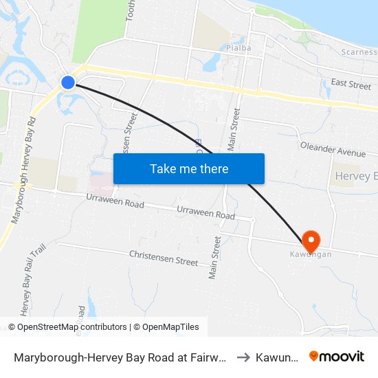 Maryborough-Hervey Bay Road at Fairway Drive to Kawungan map