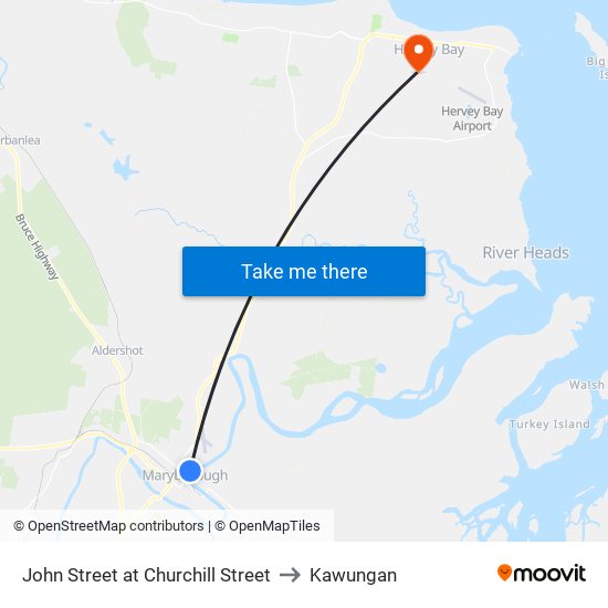 John Street at Churchill Street to Kawungan map