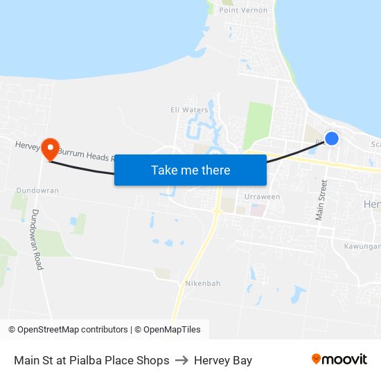 Main St at Pialba Place Shops to Hervey Bay map