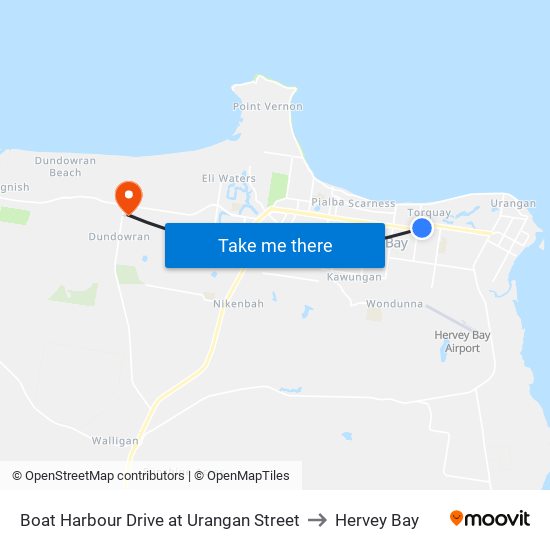 Boat Harbour Drive at Urangan Street to Hervey Bay map