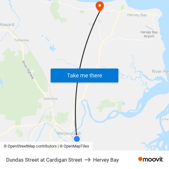 Dundas Street at Cardigan Street to Hervey Bay map