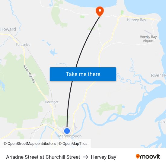 Ariadne Street at Churchill Street to Hervey Bay map