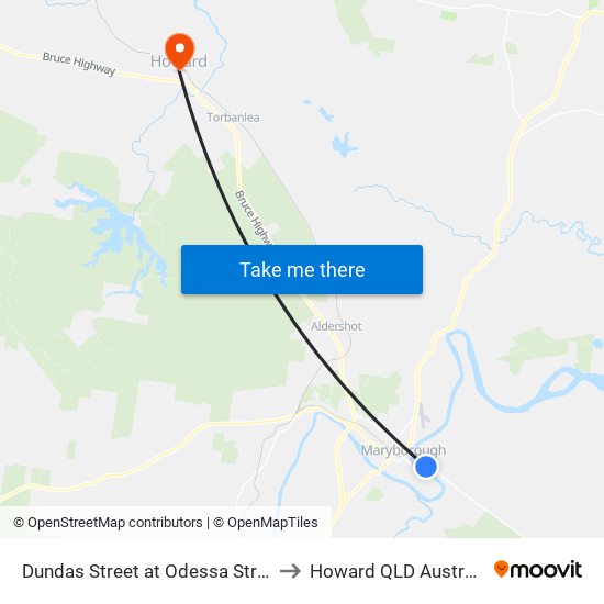 Dundas Street at Odessa Street to Howard QLD Australia map