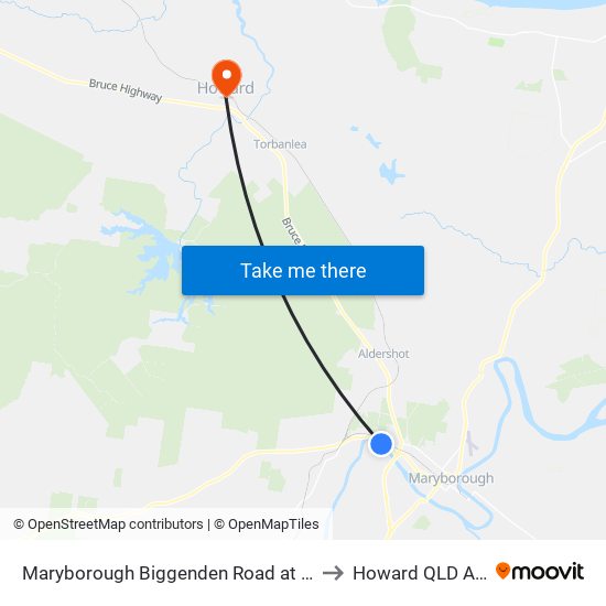 Maryborough Biggenden Road at Gayndah Road to Howard QLD Australia map