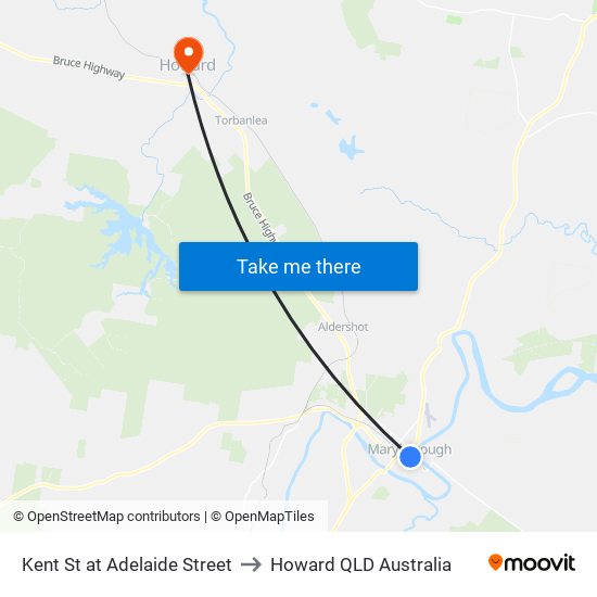 Kent St at Adelaide Street to Howard QLD Australia map