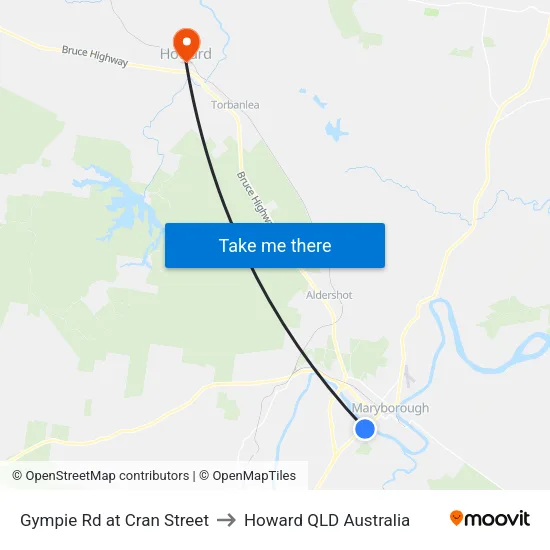 Gympie Rd at Cran Street to Howard QLD Australia map