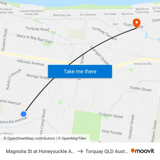 Magnolia St at Honeysuckle Avenue to Torquay QLD Australia map