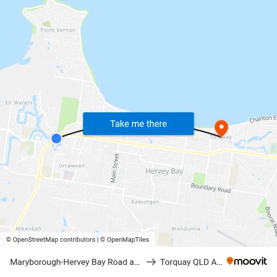 Maryborough-Hervey Bay Road at Fairway Drive to Torquay QLD Australia map