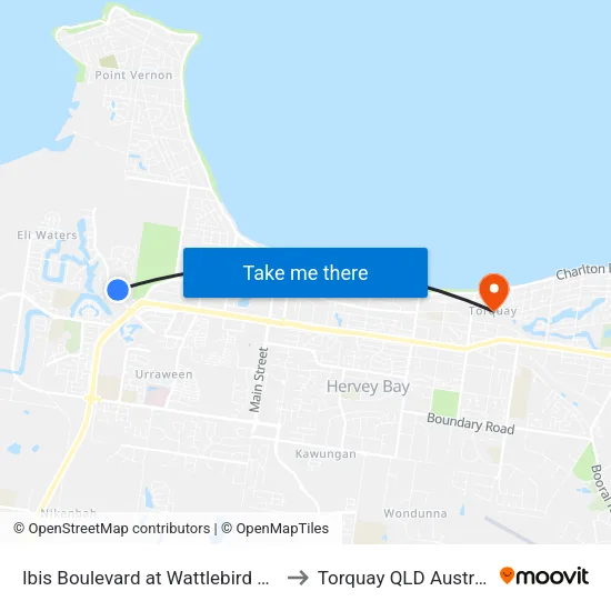 Ibis Boulevard at Wattlebird Lane to Torquay QLD Australia map