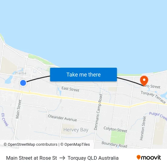 Main Street at Rose St to Torquay QLD Australia map