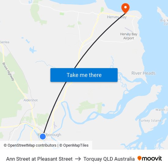 Ann Street at Pleasant Street to Torquay QLD Australia map