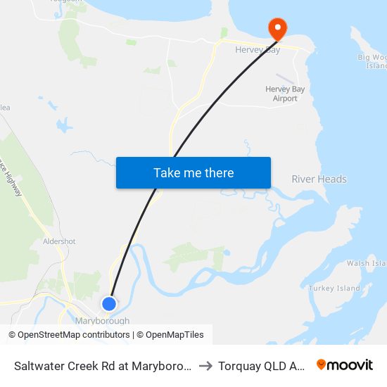 Saltwater Creek Rd at Maryborough Airport to Torquay QLD Australia map