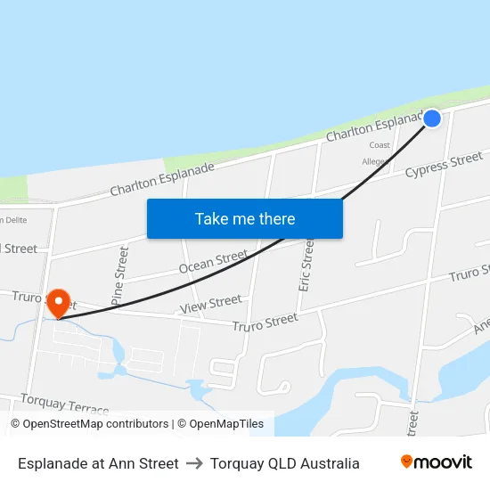 Esplanade at Ann Street to Torquay QLD Australia map