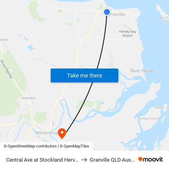 Central Ave at Stockland Hervey Bay to Granville QLD Australia map