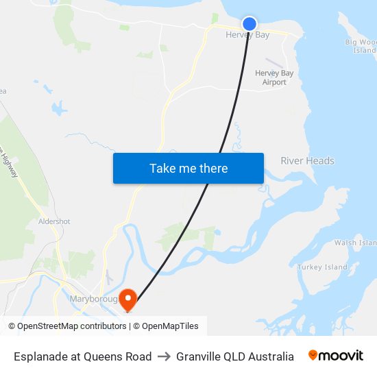 Esplanade at Queens Road to Granville QLD Australia map