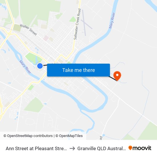 Ann Street at Pleasant Street to Granville QLD Australia map