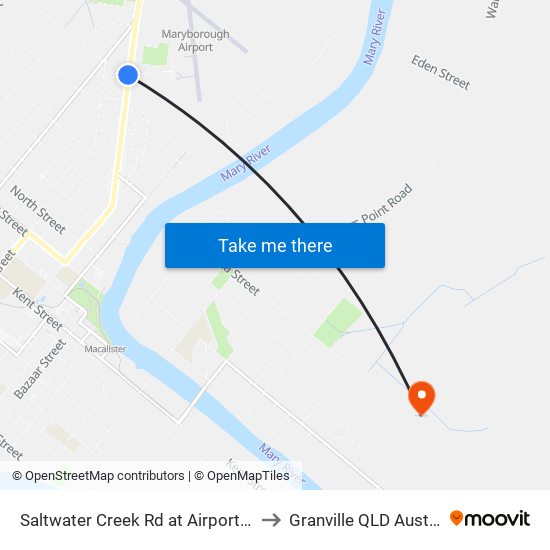 Saltwater Creek Rd at Airport Drive to Granville QLD Australia map