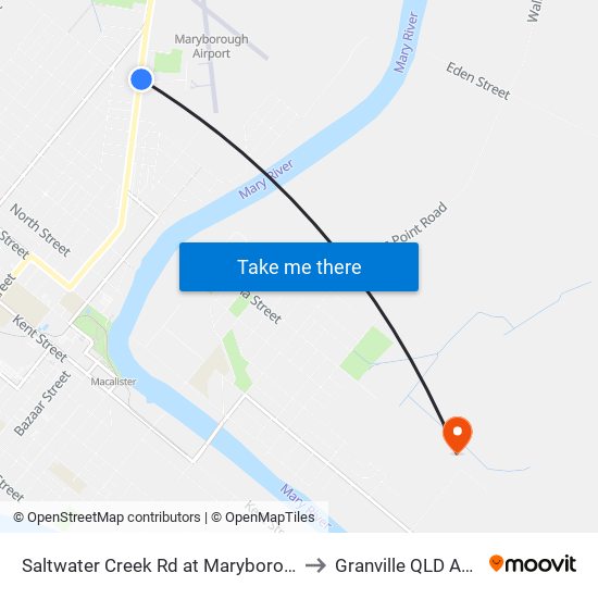 Saltwater Creek Rd at Maryborough Airport to Granville QLD Australia map