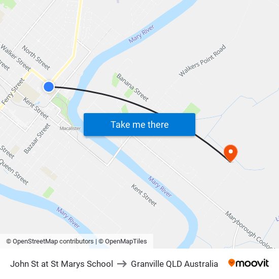 John St at St Marys School to Granville QLD Australia map