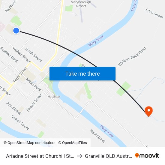 Ariadne Street at Churchill Street to Granville QLD Australia map