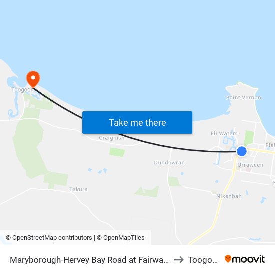 Maryborough-Hervey Bay Road at Fairway Drive to Toogoom map