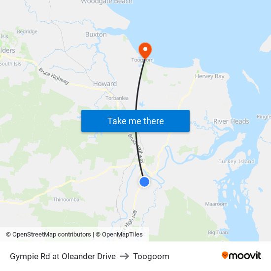 Gympie Rd at Oleander Drive to Toogoom map