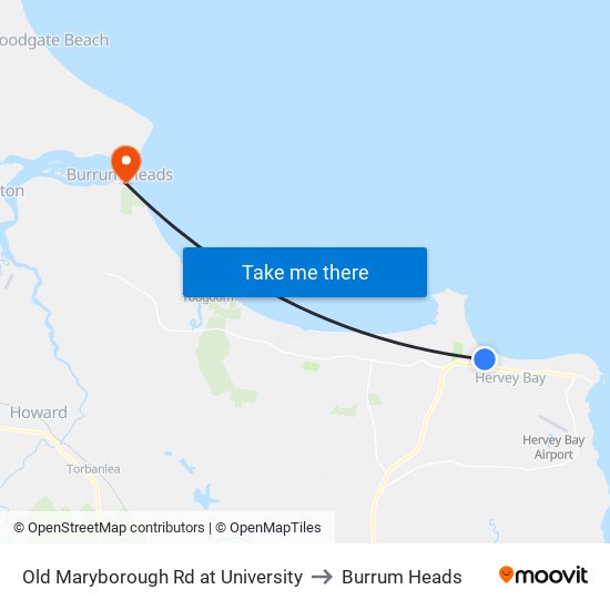 Old Maryborough Rd at University to Burrum Heads map