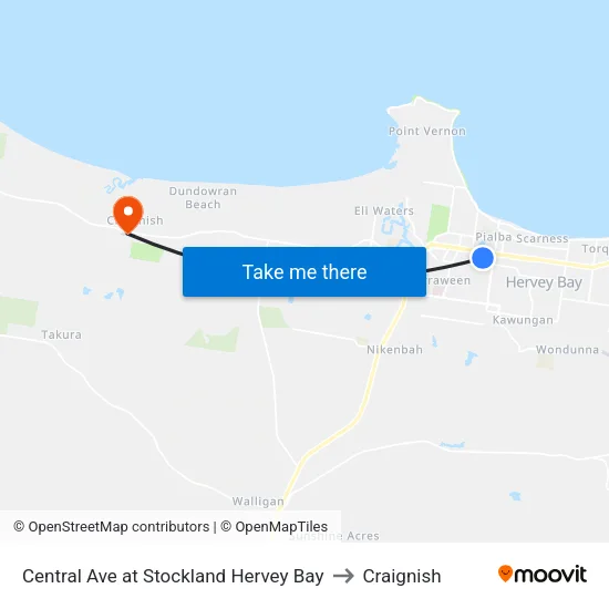 Central Ave at Stockland Hervey Bay to Craignish map