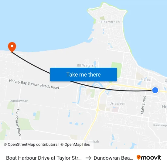 Boat Harbour Drive at Taylor Street to Dundowran Beach map